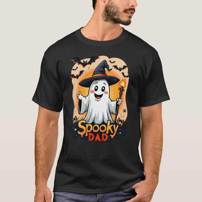 Camiseta Fantasma de Pai Spooky do Halloween Com Hat Person (Frente)