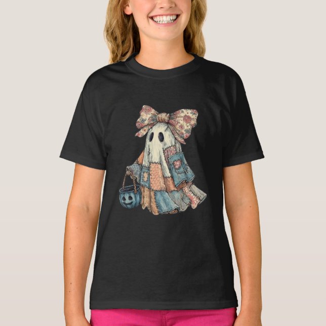 Camiseta Fantasma de Patchwork em Cubo (Frente)
