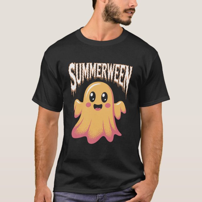 Camiseta Fantasma de Praia de Summerween com Óculos de Sol  (Frente)