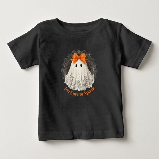 Camiseta Fantasma de Renda com Arco Laranja em Desenho de M (Frente)