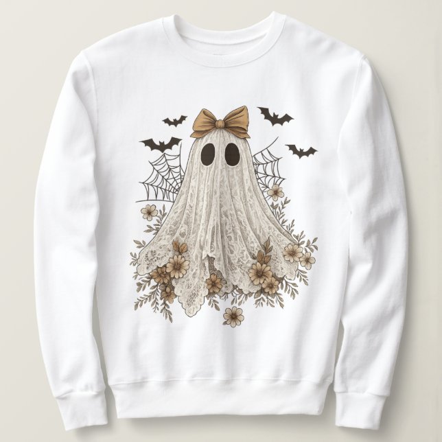 Camiseta Fantasma de Renda Elegante com Laço | Fantasma Flo (Frente do Design)