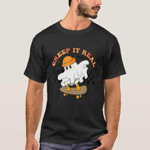 Camiseta Fantasma de Skate Retro Halloween Creep It Real