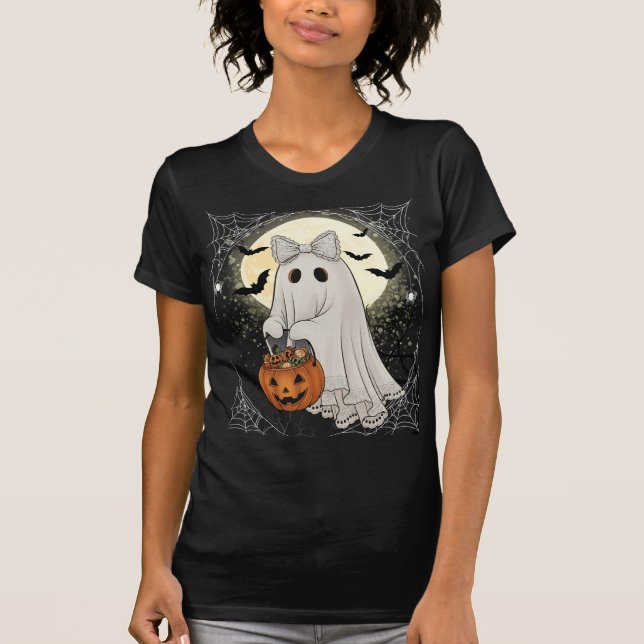 Camiseta Fantasma de Trick ou Tratamento de Locais Elegante (Frente)