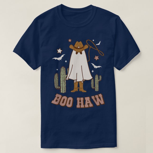 Camiseta Fantasma Divertido Boo Haw Cowboy Cowgirl Ocidenta (Frente do Design)