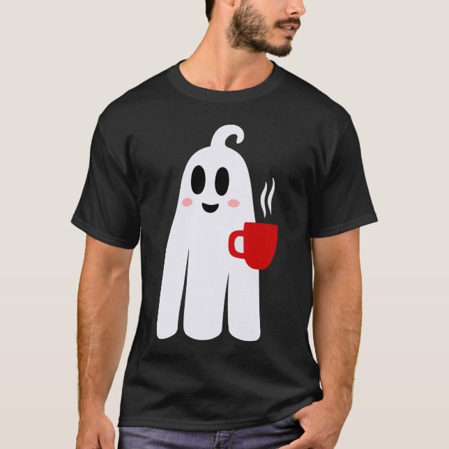 Camiseta fantasma do bebendo de café da halloween engraçado (Frente)