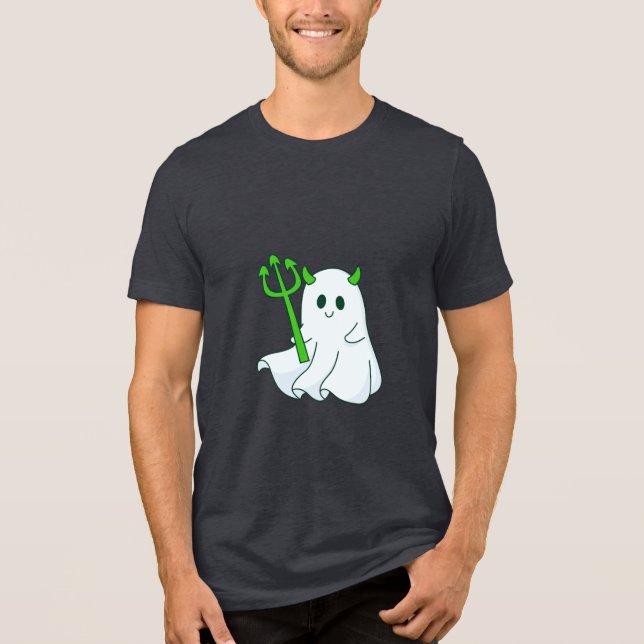 Camiseta Fantasma do Diabo Bonito com Tridente Verde (Frente)
