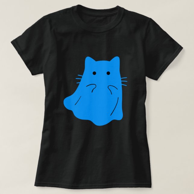 Camiseta Fantasma do Gato Azul Kawaii (Frente do Design)