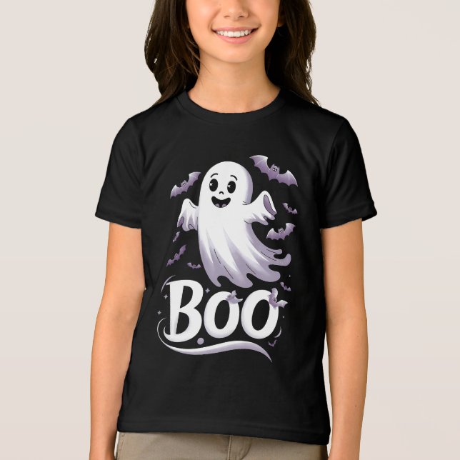 Camiseta Fantasma e Morcegos "Boo Halloween" (Frente)