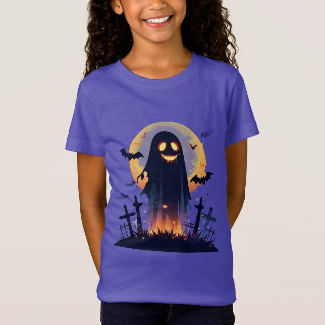 Camiseta Fantasma em um Cemitério Assombrado com Lua Cheia (Frente)