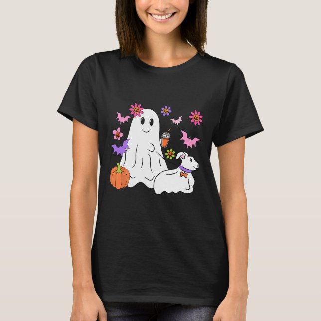 Camiseta Fantasma Engraçado Andando Cachorro Spooky Ghost C (Frente)