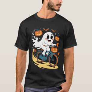 Camiseta Fantasma Engraçado Andando de Bicicleta no Hallowe