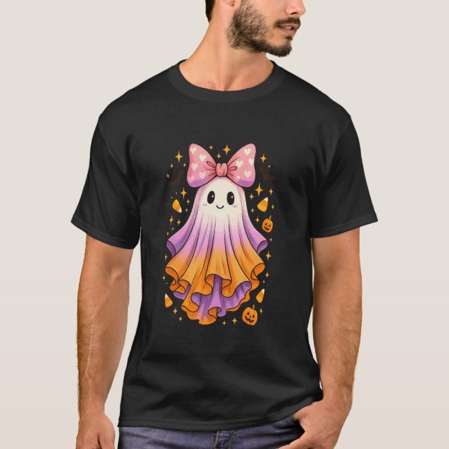 Camiseta Fantasma Engraçado com Arco Fofo Milho Doce de Hal (Frente)