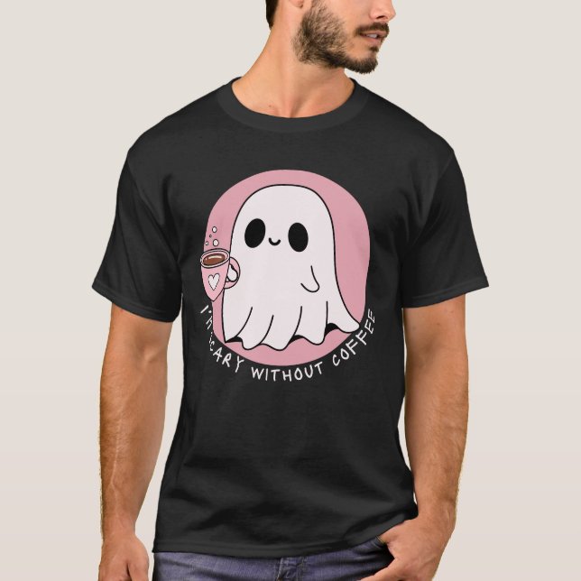 Camiseta Fantasma Engraçado e Fofo sem Café Assustador (Frente)