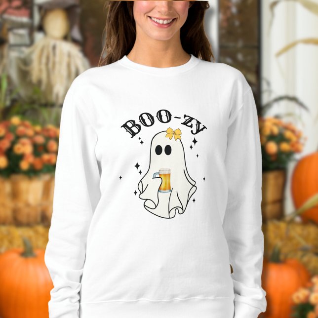 Camiseta Fantasma Engraçado Fofo Dia das Bruxas (Boo-zy Beer Cute Ghost Halloween sweatshirt)