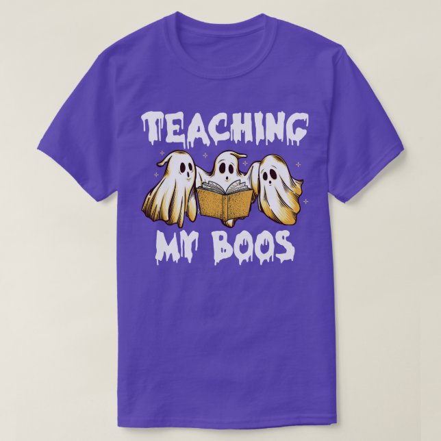 Camiseta Fantasma Ensinando Meu Professor de Boos Halloween (Frente do Design)
