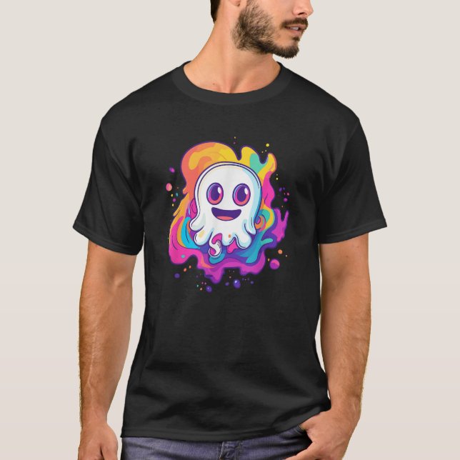 Camiseta Fantasma Feliz com o Splash Colorido (Frente)