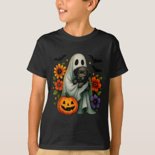 Camiseta Fantasma Floral Cachorro Preto Coquette Halloween