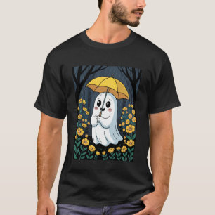 Camiseta Fantasma Floral Gótico Segurando Guarda-chuva Hall