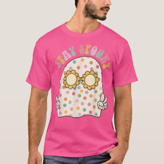 Camiseta Fantasma Floral Halloeen Retro Groovy Fique Divert
