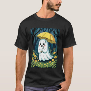 Camiseta Fantasma Floral na Floresta com Guarda-chuva Hallo