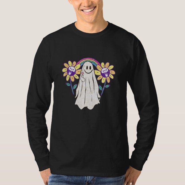 Camiseta Fantasma  Fofo Arco-íris Colorido Goth (Frente)