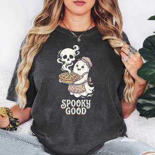 Camiseta Fantasma Fofo Assando um Bom Halloween Assustador
