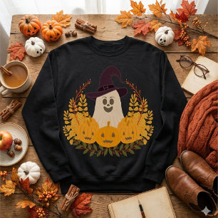 Camiseta Fantasma Fofo Assustador e Coroa de Abóbora de Out