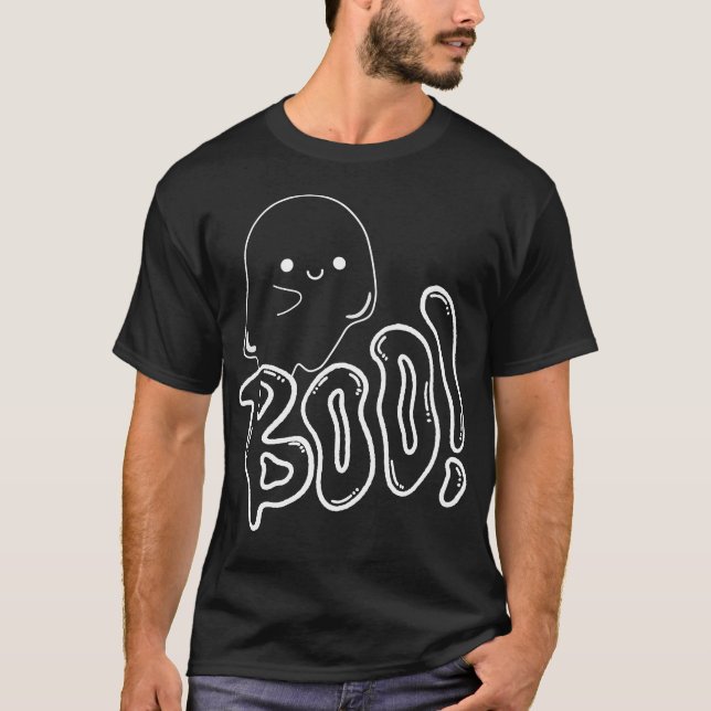 Camiseta Fantasma Fofo BOO! Diversão de Halloween (Frente)