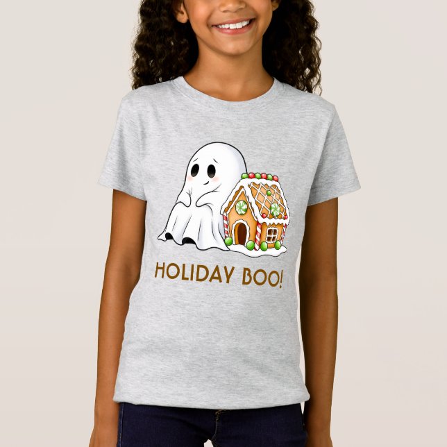 Camiseta Fantasma Fofo & Casa de Biscoito de Natal para Cri (Frente)