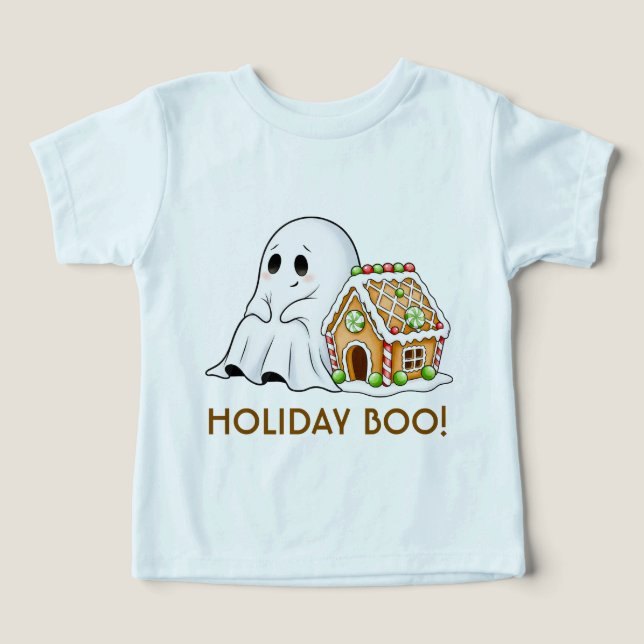 Camiseta Fantasma Fofo & Casa de Biscoito de Natal para Cri (Design frontal)