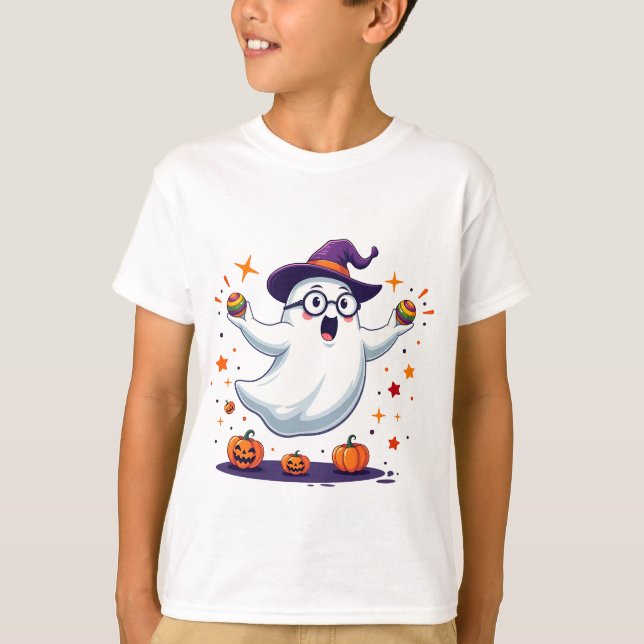Camiseta Fantasma Fofo com Abóboras Halloween (Frente)