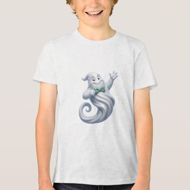 Camiseta Fantasma Fofo com Gravata Borboleta Design de Hall (Frente)