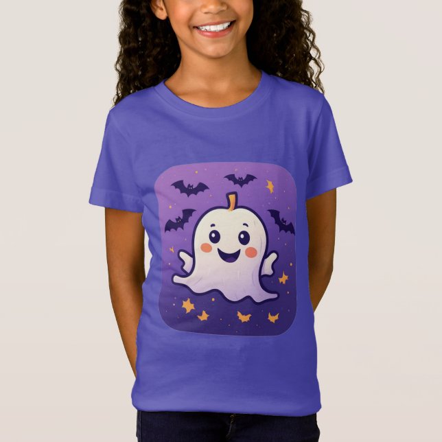 Camiseta Fantasma Fofo E Abóboras De Halloween 🦇 (Frente)