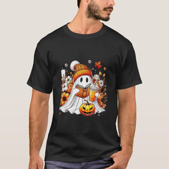 Camiseta Fantasma Fofo Leitores de Livros de Halloween Fant (Frente)