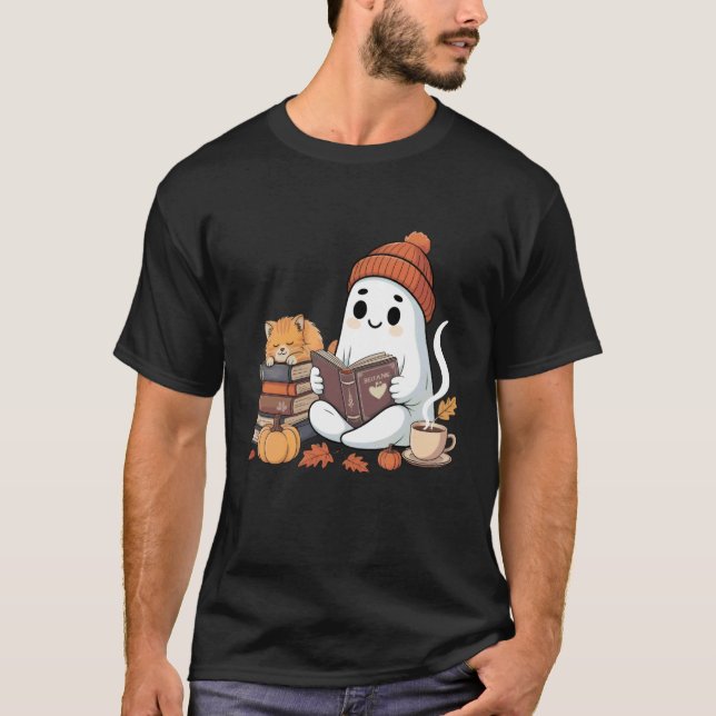Camiseta Fantasma Fofo Leitores de Livros Fofos Dia das Bru (Frente)