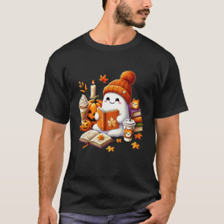 Camiseta Fantasma Fofo Leitores de Livros Halloween Abóbora
