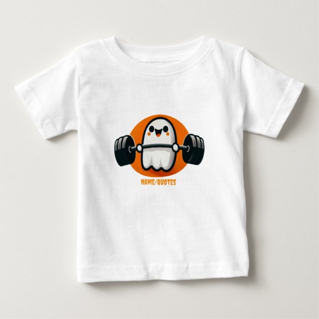 Camiseta Fantasma Fofo Levantando Pesos (Frente)