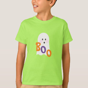 Camiseta Fantasma Fofo Minimalista com Letras de Halloween