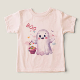 Camiseta Fantasma Fofo Rosa Festa de Halloween no Campo de 
