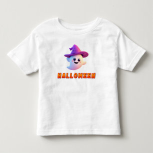 Camiseta Fantasma Fofo Vestindo Chapéu de Bruxa Roxo