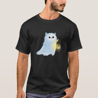 Camiseta Fantasma Gato Bonito Com Lanterna Spook Hallowee
