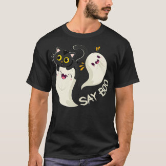 Camiseta Fantasma Gato Engraçado Diz Boo Halloween