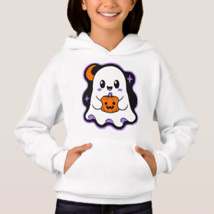 Camiseta Fantasma Kawaii Fofo Segurando Pequena Abóbora Esp