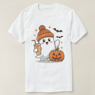 Camiseta Fantasma, Morcegos, Abóbora E Bebida, Feliz Hallow