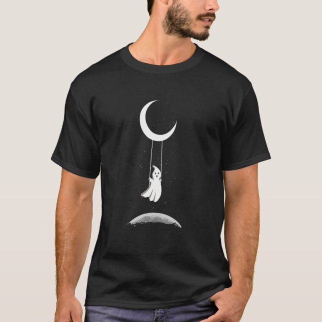 Camiseta Fantasma Na Lua Swing Spooky Halloween Assustador (Frente)