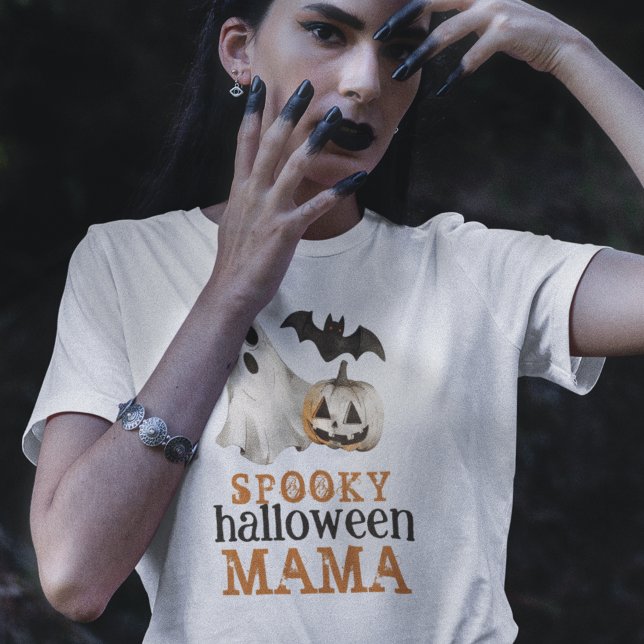Camiseta Fantasma Negro Laranja Mama de Halloween Spooky (Criador carregado)