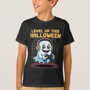 Camiseta Fantasma Pixel Retro Gamer Halloween Fofo Assustad