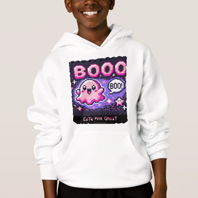 Camiseta Fantasma Rosa Bonito: Doce e Spooky (capuz de meni (Frente)