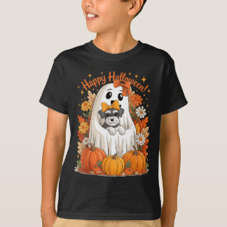 Camiseta Fantasma segurando cachorro Schnauzer Miniatura Fl