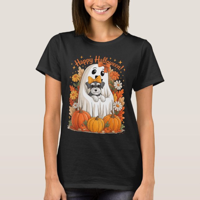 Camiseta Fantasma segurando cachorro Schnauzer Miniatura Fl (Frente)